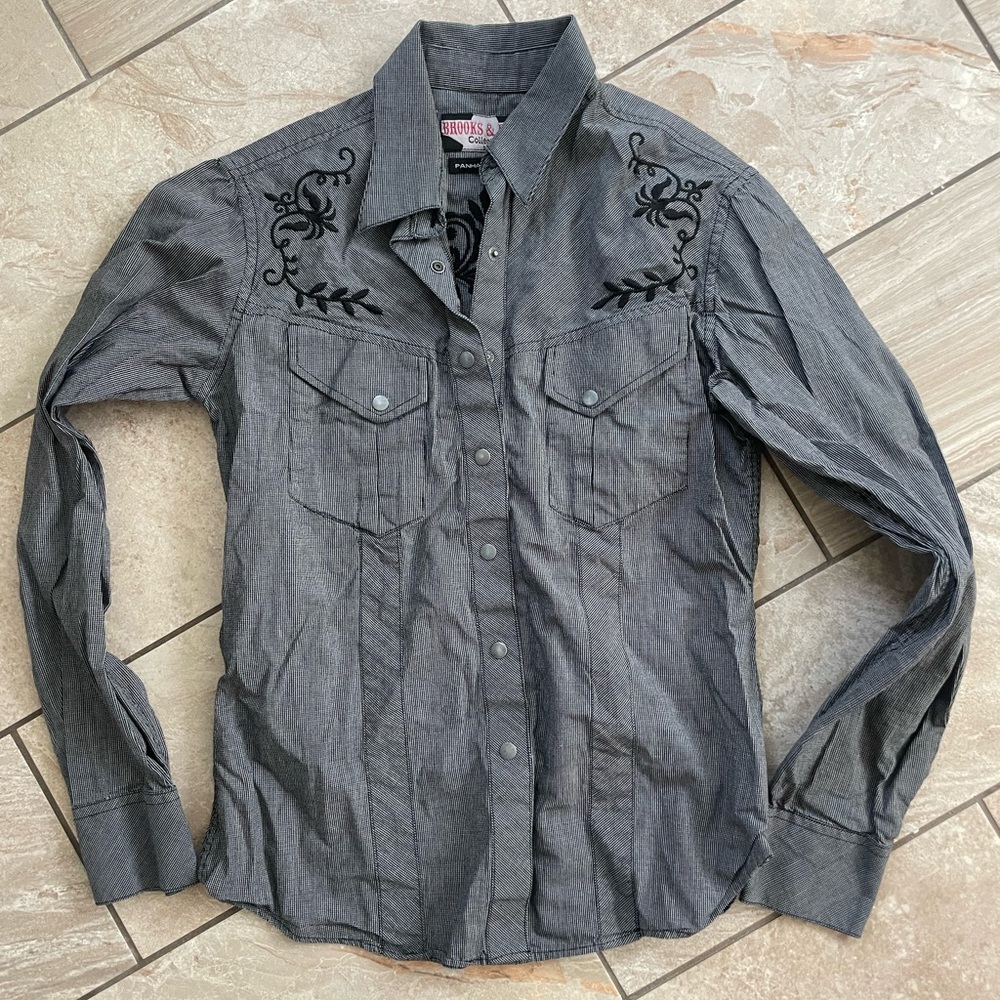 Panhandle Slim Black and Gray Striped Shirt